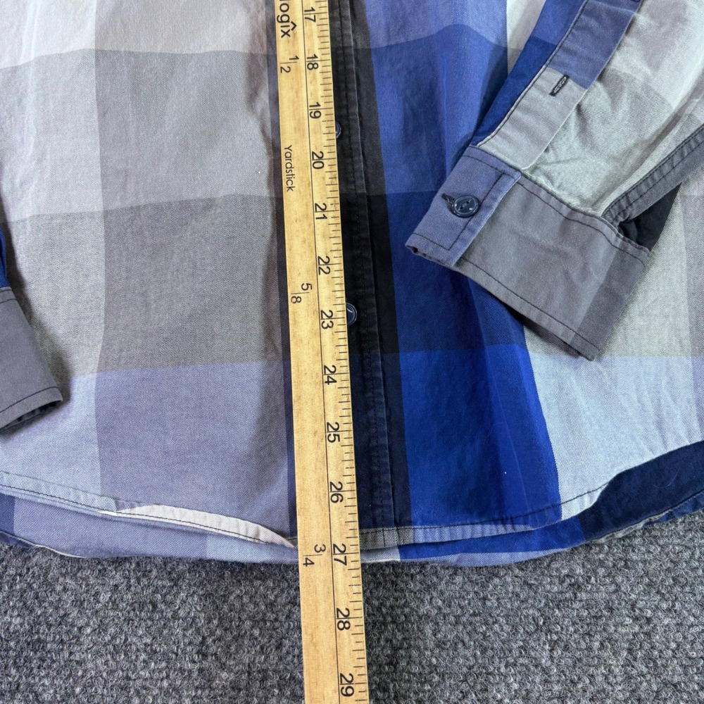 Armani Exchange Button Down Shirt Mens Small Blue Grey Large Check Plaid Fitted - Picture 4 of 8